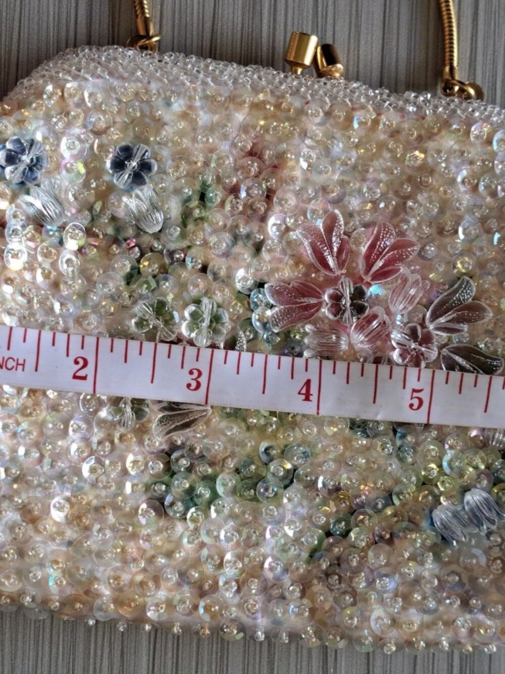 Vintage Walborg Beaded Floral Evening Bag Purse Chain Sequins Embellished Flower - Picture 11 of 13